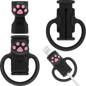 Cable Protector for iPhone Charger, Silicone Charger Cord Protector Cute Black Cat Claws Wire Protector 2 in 1 Flexible Cable Protectors for Cords Anti-Break Charging Cable Cord Saver Winder Cable Protector for iPhone Charger, Silicone Charger Cord Protector Cute Black Cat Claws Wire Protector 2 in 1 Flexible Cable Protectors for Cords Anti-Break Charging Cable Cord Saver Winder
