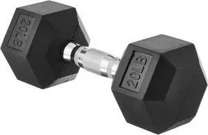 Rubber Hex Dumbbell with Comfortable Handle for Home Gym Workout, 20 Pounds, Single, Black Rubber Hex Dumbbell with Comfortable Handle for Home Gym Workout, 20 Pounds, Single, Black