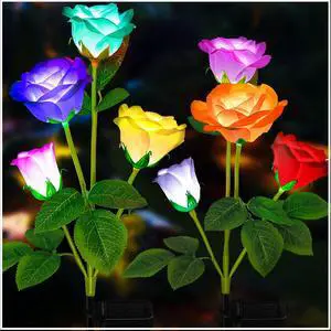 Solar Garden Lights - Upgraded Outdoor Light, 7-Color Changing Rose Lights for Yard,Garden Decoration, Enlarged Solar Panel, More Realistic Rose Flower (2 Packs) Solar Garden Lights - Upgraded Outdoor Light, 7-Color Changing Rose Lights for Yard,Garden Decoration, Enlarged Solar Panel, More Realistic Rose Flower (2 Packs)