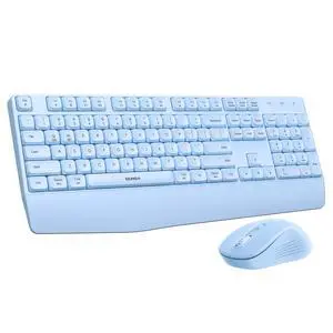 Wireless Bluetooth Ergonomic Keyboard Mouse Combo, Full Size, Blue Wireless Bluetooth Ergonomic Keyboard Mouse Combo, Full Size, Blue