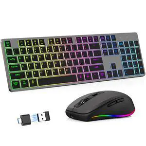 Wireless Keyboard and Mouse Combo with RGB Backlit Rechargeable Quiet Key Wireless Keyboard and Mouse Combo with RGB Backlit Rechargeable Quiet Key