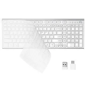 Wireless Keyboard, Silent Flat Soft Cover with Number Pad Silver Wireless Keyboard, Silent Flat Soft Cover with Number Pad Silver