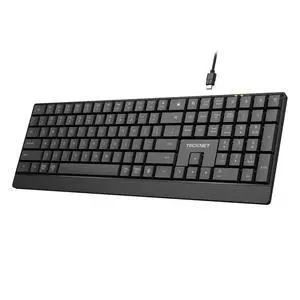 Wired Keyboard, Ultra-Slim USB Keyboard with Scissor-Switch Silent Keys, Mechanical Feeling Kyeboard, Ergonomic Foldable Stand, Plug and Play for PC/Laptop/Mac, Black Wired Keyboard, Ultra-Slim USB Keyboard with Scissor-Switch Silent Keys, Mechanical Feeling Kyeboard, Ergonomic Foldable Stand, Plug and Play for PC/Laptop/Mac, Black
