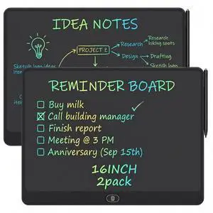 16 Inch LCD Writing Tablet 2 Pack, Large Electronic Notepad Reusable Digital Memo Board Erasabl Tablet(Black) 16 Inch LCD Writing Tablet 2 Pack, Large Electronic Notepad Reusable Digital Memo Board Erasabl Tablet(Black)