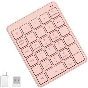 Wireless Number Pad with USB to USB-C Adapter, Numeric Keypad Numpad 28 Keys Portable 2.4 GHz Accounting Number Keyboard, 10 Key USB Keypad for Laptop, PC, Desktop, Surface Pro, Notebook - Pink Wireless Number Pad with USB to USB-C Adapter, Numeric Keypad Numpad 28 Keys Portable 2.4 GHz Accounting Number Keyboard, 10 Key USB Keypad for Laptop, PC, Desktop, Surface Pro, Notebook - Pink