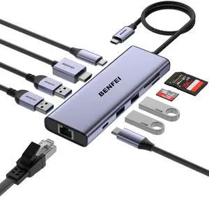 USB C Hub 10-in-1 Docking Station, 4K@60Hz HDMI, Gigabit Ethernet, 100W PD, 5Gbps USB-C Data, 4X USB-A 3.0, 170MB/s SD/TF Card Reader for MacBook Pro/Air, iPad Pro, iMac, Galaxy S23, XPS 17 USB C Hub 10-in-1 Docking Station, 4K@60Hz HDMI, Gigabit Ethernet, 100W PD, 5Gbps USB-C Data, 4X USB-A 3.0, 170MB/s SD/TF Card Reader for MacBook Pro/Air, iPad Pro, iMac, Galaxy S23, XPS 17