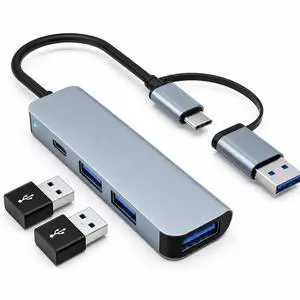 4-Port USB Hub with USB-C, 5Gbps USB 3.0 Aluminum Data Hub for Laptop 4-Port USB Hub with USB-C, 5Gbps USB 3.0 Aluminum Data Hub for Laptop