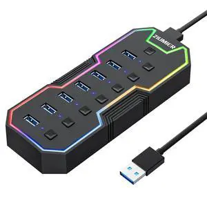 USB Hub 7 Port, RGB LED Strip USB Splitter for Laptop Gaming USB Hub 7 Port, RGB LED Strip USB Splitter for Laptop Gaming
