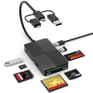 SD TF MS CF XD Card Reader with 3 USB Ports - 8 in 1 Multi Memory Card Reader Working Simultaneously Memory Stick pro Duo Adapter Supports Micro SD/SDHC/XD Picture Cards for iPhone 17/16/15/14/13 SD TF MS CF XD Card Reader with 3 USB Ports - 8 in 1 Multi Memory Card Reader Working Simultaneously Memory Stick pro Duo Adapter Supports Micro SD/SDHC/XD Picture Cards for iPhone 17/16/15/14/13