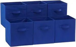 Collapsible Fabric Storage Bins with Handles, Cube Organizer for Home Organization, 10.5"x10.5"x11", Navy, 6-Pack Collapsible Fabric Storage Bins with Handles, Cube Organizer for Home Organization, 10.5"x10.5"x11", Navy, 6-Pack