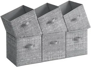 Storage Cubes, 13-Inch Non-Woven Fabric Bins with Double Handles, Set of 6, Closet Organizers for Shelves, Foldable, for Clothes, Cattail Gray UROB033G01 Storage Cubes, 13-Inch Non-Woven Fabric Bins with Double Handles, Set of 6, Closet Organizers for Shelves, Foldable, for Clothes, Cattail Gray UROB033G01