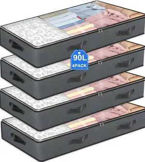 4 Pack Under Bed Storage, 90L Foldable Closet Containers Organizers 4 Pack Under Bed Storage, 90L Foldable Closet Containers Organizers