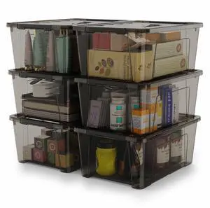5-Quart Small Plastic Storage Container Bin with Secure Lids and Latch Buckles, Black Clear Durable Stackable Nestable Organizin, 6-Pack 5-Quart Small Plastic Storage Container Bin with Secure Lids and Latch Buckles, Black Clear Durable Stackable Nestable Organizin, 6-Pack