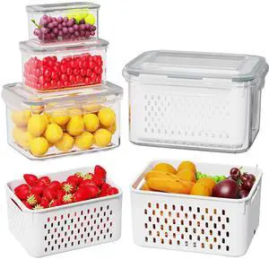 Fruit Storage Containers for Fridge 4 Pcs with Drain Basket Fruit Storage Containers for Fridge 4 Pcs with Drain Basket