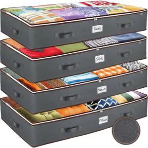 Under Bed Storage Bags, Underbed Storage Containers, Gray, 90L 4-Pack Under Bed Storage Bags, Underbed Storage Containers, Gray, 90L 4-Pack