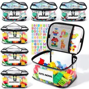 6 Pack Clear Toy Storage Bag with Name Tag& Manual Pocket, Waterproof Transparent PVC Toy Organizer Case for Lego Bricks, Board Games, Building Blocks, Puzzles (Large Capacity, Black) 6 Pack Clear Toy Storage Bag with Name Tag& Manual Pocket, Waterproof Transparent PVC Toy Organizer Case for Lego Bricks, Board Games, Building Blocks, Puzzles (Large Capacity, Black)