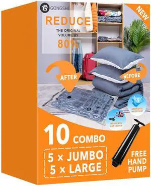 Vacuum Storage Bags, Space Saver Seal Bags For Clothing, Travel Luggage,Blankets, Comforters, Pillows, Clothes Storage.5 Jumbo 5 Large Vacuum Storage Bags, Space Saver Seal Bags For Clothing, Travel Luggage,Blankets, Comforters, Pillows, Clothes Storage.5 Jumbo 5 Large
