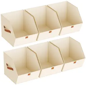 Fabric Closet Storage Cubes - 6 Pack Square Storage Bins with Dual Handles for Clothes, Towels, Toys, Cube Storage Organizers for Bedroom, Nursery, Shelves, Closet, Small Spaces, Beige Fabric Closet Storage Cubes - 6 Pack Square Storage Bins with Dual Handles for Clothes, Towels, Toys, Cube Storage Organizers for Bedroom, Nursery, Shelves, Closet, Small Spaces, Beige
