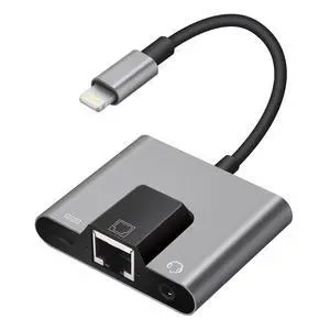 Lightning to RJ45 Ethernet Adapter Network Adapter, Support 10/100Mbps Ethernet Network, with Lightning Charge Port and 3.5mm Audio Jack, Compatible with iPhone 14 13 12 11/iPad Lightning to RJ45 Ethernet Adapter Network Adapter, Support 10/100Mbps Ethernet Network, with Lightning Charge Port and 3.5mm Audio Jack, Compatible with iPhone 14 13 12 11/iPad
