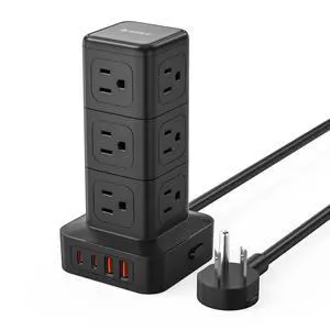 Tower Power Strip with Surge Protection, Charging Station Tower Tower Power Strip with Surge Protection, Charging Station Tower
