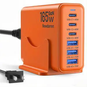 165W Charging Station, 6 Port Desktop Charger, 3 Ports 40W Orange 165W Charging Station, 6 Port Desktop Charger, 3 Ports 40W Orange