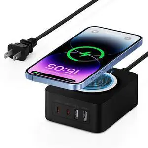 60W USB Charging Station with 15W Wireless Charger, 2 USBA and 2 USBC Multiple Port Desktop Charger Quick Charge Block for iPhone 17 Pro Max 16e 16 Pro Max Samsung S25 Ultra iPad MacBook Laptop Pixel 60W USB Charging Station with 15W Wireless Charger, 2 USBA and 2 USBC Multiple Port Desktop Charger Quick Charge Block for iPhone 17 Pro Max 16e 16 Pro Max Samsung S25 Ultra iPad MacBook Laptop Pixel