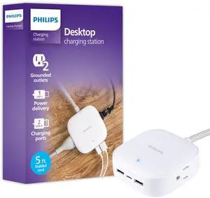 Desktop Charging Station, 2 AC Outlet Extender, 2 USB-A, 1 USB-C Desktop Charging Station, 2 AC Outlet Extender, 2 USB-A, 1 USB-C