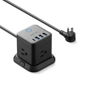 PD20W Power Strip Tower with USB, Vertical Cube Mountable Power Outlet Extender with 3 Outlets, 3 USB-A & 1 USB-C Ports, 5-Foot Extension Cord and Detachable Base for Easy Mounting (Black) PD20W Power Strip Tower with USB, Vertical Cube Mountable Power Outlet Extender with 3 Outlets, 3 USB-A & 1 USB-C Ports, 5-Foot Extension Cord and Detachable Base for Easy Mounting (Black)