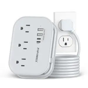 Flat Plug Power Strip- USB Travel Power Strip, 3 Outlets and 4 USB Ports(2 USBC) Desktop Charging Station, 5 Ft Wrapped Extension Cord, Non-Surge Protector for Cruise Essentials, Travel, Home, Dorm. Flat Plug Power Strip- USB Travel Power Strip, 3 Outlets and 4 USB Ports(2 USBC) Desktop Charging Station, 5 Ft Wrapped Extension Cord, Non-Surge Protector for Cruise Essentials, Travel, Home, Dorm.