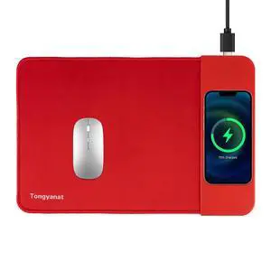 15W Wireless Charging Mouse Pad, 2 in 1 Desk Pad with Non-Slip Rubber Base, Fast Qi Wireless Charger for iPhone/Computers/Home Charging Devices, 12.8 * 8.5in Mouse Pad - Red 15W Wireless Charging Mouse Pad, 2 in 1 Desk Pad with Non-Slip Rubber Base, Fast Qi Wireless Charger for iPhone/Computers/Home Charging Devices, 12.8 * 8.5in Mouse Pad - Red