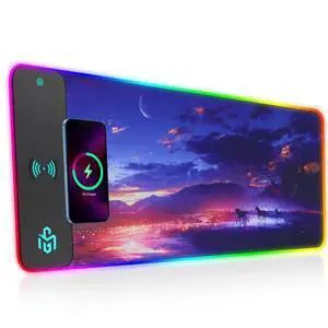 Mouse Pad Gaming Wireless Charging, 800x300x4mm Extended Desk Mat with 10 RGB Light Modes, Non-Slip Rubber Base, Waterproof Computer Keyboard Mat for Gamer, PC, Laptop, Office, Twilight Blue-Purple Mouse Pad Gaming Wireless Charging, 800x300x4mm Extended Desk Mat with 10 RGB Light Modes, Non-Slip Rubber Base, Waterproof Computer Keyboard Mat for Gamer, PC, Laptop, Office, Twilight Blue-Purple