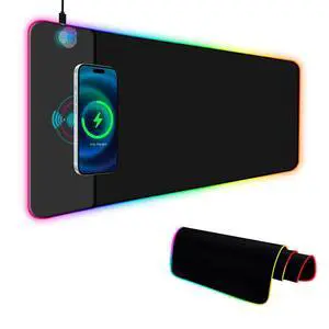 RGB Gaming Mouse Pad with Wireless Charging 15W, 14 Lights Touch Button LED Mouse Mat Extra Large Mousepad Non-Slip Rubber Base Waterproof Computer Keyboard Mat for Gaming, PC, Laptop, 800x300x4MM RGB Gaming Mouse Pad with Wireless Charging 15W, 14 Lights Touch Button LED Mouse Mat Extra Large Mousepad Non-Slip Rubber Base Waterproof Computer Keyboard Mat for Gaming, PC, Laptop, 800x300x4MM