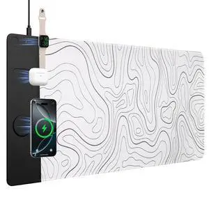 3 in 1 Wireless Charging Mouse Pad, Desk Mat with Wireless Charger Multiple Devices Compitable with Watch/iPhone, White Topographic Large Desk Mat(90 x 40cm) for MacBook, PC, Laptop 3 in 1 Wireless Charging Mouse Pad, Desk Mat with Wireless Charger Multiple Devices Compitable with Watch/iPhone, White Topographic Large Desk Mat(90 x 40cm) for MacBook, PC, Laptop