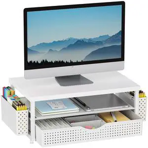 Desk Organizers and Accessories, Monitor Stand with Drawer and 2 Pen Holder, Desktop Organizer Suitable for Offices and Dormitories (White-Plain) Desk Organizers and Accessories, Monitor Stand with Drawer and 2 Pen Holder, Desktop Organizer Suitable for Offices and Dormitories (White-Plain)