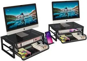 2-Pack 2-Tier Monitor Stand Riser with Drawer, Metal Computer Desk Organizer for Home Office, Black 2-Pack 2-Tier Monitor Stand Riser with Drawer, Metal Computer Desk Organizer for Home Office, Black