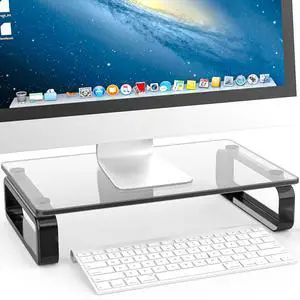 Computer Monitor Stand Riser Multi Media Desktop Stand for Flat Screen LCD LED TV, Laptop/Notebook, with Tempered Glass and Metal Legs, Black HD02B-001U Computer Monitor Stand Riser Multi Media Desktop Stand for Flat Screen LCD LED TV, Laptop/Notebook, with Tempered Glass and Metal Legs, Black HD02B-001U