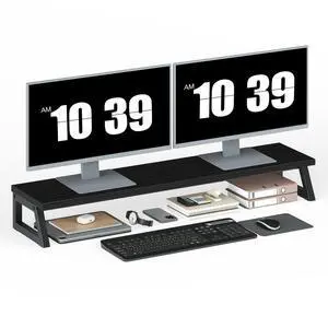 Dual Monitor Stand Riser, 39 Inch Large Computer Monitor Stand for 2 Monitors, Computer Monitor Riser, Desk Shelf Organizer for Office Desk, Accessories, Black BB121CJ01 Dual Monitor Stand Riser, 39 Inch Large Computer Monitor Stand for 2 Monitors, Computer Monitor Riser, Desk Shelf Organizer for Office Desk, Accessories, Black BB121CJ01