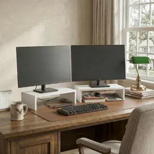 CLASSIC Monitor Stand Riser Set of 2, 15.7" Wide Dual Monitor Riser, Stackable Separable Laptop Stand for Desk, Desktop Organizers and Accessories, for Office Supplier, White CLASSIC Monitor Stand Riser Set of 2, 15.7" Wide Dual Monitor Riser, Stackable Separable Laptop Stand for Desk, Desktop Organizers and Accessories, for Office Supplier, White