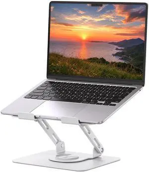 360 Rotating Laptop Stand, Ergonomic Computer Riser for Desk, Adjustable Height Multi-Angle Metal Holder, Foldable Portable Notebook Elevating Base for Office & Home, White 360 Rotating Laptop Stand, Ergonomic Computer Riser for Desk, Adjustable Height Multi-Angle Metal Holder, Foldable Portable Notebook Elevating Base for Office & Home, White