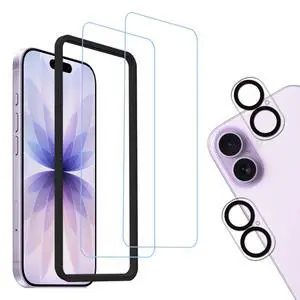 Anti Blue Light Screen Protector For iPhone 17 Tempered Glass Film 2-Pack with Camera Lens Protector 2-Pack Easy Alignment Tool Anti Blue Light Screen Protector For iPhone 17 Tempered Glass Film 2-Pack with Camera Lens Protector 2-Pack Easy Alignment Tool