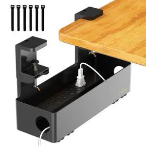 Under Desk Cable Management Tray with 6 AC Power Outlet and Clamp Mount, No Drill Cord Storage Organizers for Wire Management, Standing Desk, Computer Cord Rack for Office & Home (Black) Under Desk Cable Management Tray with 6 AC Power Outlet and Clamp Mount, No Drill Cord Storage Organizers for Wire Management, Standing Desk, Computer Cord Rack for Office & Home (Black)