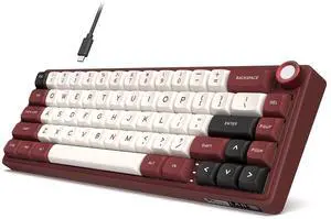 R65 Wired Mechanical Keyboard with Volume Knob, 60% Percent RGB Backlit Gaming Keyboard Gasket Mount with PBT Keycaps, MDA Profile, QMK/VIA, 66 Keys Hot Swappable Light Switch, Red R65 Wired Mechanical Keyboard with Volume Knob, 60% Percent RGB Backlit Gaming Keyboard Gasket Mount with PBT Keycaps, MDA Profile, QMK/VIA, 66 Keys Hot Swappable Light Switch, Red