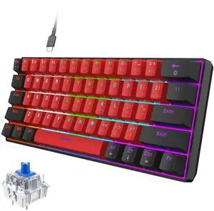 60% Wired Mechanical Gaming Keyboard, LED Backlit 60 Percent Gaming Keyboard for Windows Laptop PC Mac (Black-Red, Blue Switches) 60% Wired Mechanical Gaming Keyboard, LED Backlit 60 Percent Gaming Keyboard for Windows Laptop PC Mac (Black-Red, Blue Switches)