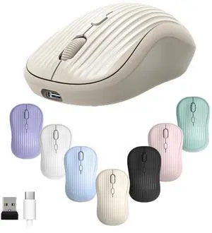 Wireless Mouse, 2.4G + Bluetooth, Rechargeable Battery, 4-Key, DPI: 800/1200/1600, Silent, Type-C, USB Nano Receiver, Ergonomic, Portable, for Laptop, Chromebook, PC, Mac, Windows (Beige) Wireless Mouse, 2.4G + Bluetooth, Rechargeable Battery, 4-Key, DPI: 800/1200/1600, Silent, Type-C, USB Nano Receiver, Ergonomic, Portable, for Laptop, Chromebook, PC, Mac, Windows (Beige)