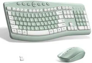 Wireless Keyboard and Mouse Combo,2.4G Full Size Ergonomic Curved Silent Keyboard with Fn Multimedia Keys for Office and Home, 3-DPI Quiet Mouse for Windows,Mac OS Desktop/Laptop/PC(Avocado Green-A) Wireless Keyboard and Mouse Combo,2.4G Full Size Ergonomic Curved Silent Keyboard with Fn Multimedia Keys for Office and Home, 3-DPI Quiet Mouse for Windows,Mac OS Desktop/Laptop/PC(Avocado Green-A)