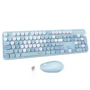 Colorful Wireless Keyboard and Mouse Combos, Retro Typewriter Floating Flexible Full-Sized Keys Computer Keyboard with Optical Mouse, 2.4GHz USB-A Connection for Windows Mac (Blue-Colorful) Colorful Wireless Keyboard and Mouse Combos, Retro Typewriter Floating Flexible Full-Sized Keys Computer Keyboard with Optical Mouse, 2.4GHz USB-A Connection for Windows Mac (Blue-Colorful)