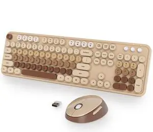 Wireless Keyboard and Mouse Combo, Retro Typewriter Full-Size Keyboard with Number Pad and Cute Mouse, Gradient Colorful Computer Keyboard for Windows PC Desktops Laptop Wireless Keyboard and Mouse Combo, Retro Typewriter Full-Size Keyboard with Number Pad and Cute Mouse, Gradient Colorful Computer Keyboard for Windows PC Desktops Laptop