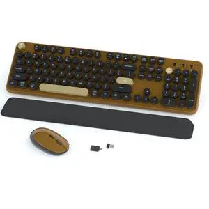 Retro Wireless Keyboard and Mouse Combo, 104-Key Full-Size Floating Round Keycaps, 2.4G Plug & Play, USB & Type-C Ready, Ergonomic Set for Mac, Laptop, PC, Windows (Coffee-Black) Retro Wireless Keyboard and Mouse Combo, 104-Key Full-Size Floating Round Keycaps, 2.4G Plug & Play, USB & Type-C Ready, Ergonomic Set for Mac, Laptop, PC, Windows (Coffee-Black)