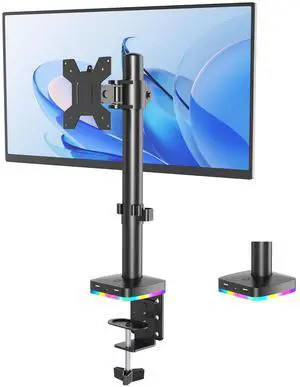 RGB Single Monitor Stand with USB Hub, Desk Mount for 13-27 Inch Screens, 1 USB-C & 2 USB Ports for Charging & Data Transfer, Adjustable VESA Monitor Mount, Height Tilt Swivel Rotation, Up to 17.6lbs RGB Single Monitor Stand with USB Hub, Desk Mount for 13-27 Inch Screens, 1 USB-C & 2 USB Ports for Charging & Data Transfer, Adjustable VESA Monitor Mount, Height Tilt Swivel Rotation, Up to 17.6lbs