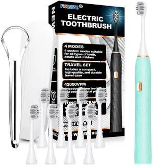 Electric Toothbrush for Adults and Kids, with Tongue Scraper and Travel Case, 8 Brush Head, Smart Timer & 4 Modes Rechargeable Toothbrush, 42000 VPM Deep Clean, One Charge Last 90 Days -Blue Electric Toothbrush for Adults and Kids, with Tongue Scraper and Travel Case, 8 Brush Head, Smart Timer & 4 Modes Rechargeable Toothbrush, 42000 VPM Deep Clean, One Charge Last 90 Days -Blue